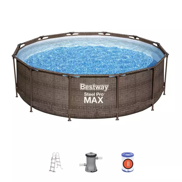 Каркасный бассейн Bestway 56709 BW, Steel Pro Max 366х100см "Ротанг" 9150л, фильтр-насос, лестница